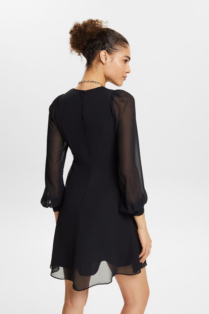 Mini-robe en mousseline à encolure en V, BLACK, detail image number 2