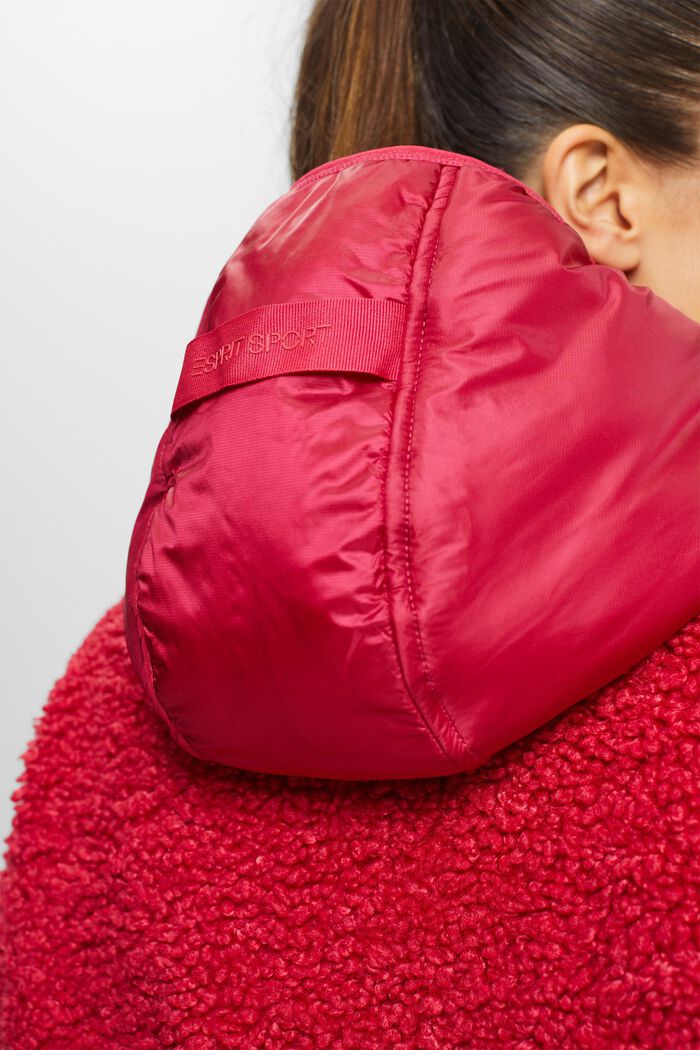 Cardigan zippé en polaire peluche à capuche, CHERRY RED, detail image number 2