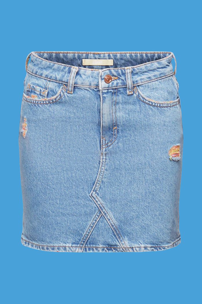 Mini-jupe en jean ornée de détails déchirés, BLUE MEDIUM WASHED, detail image number 7