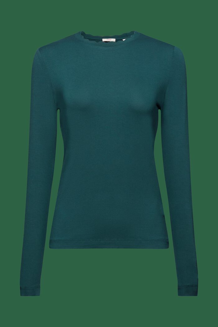T-shirt à manches longues à bordure festonnée, EMERALD GREEN, detail image number 6