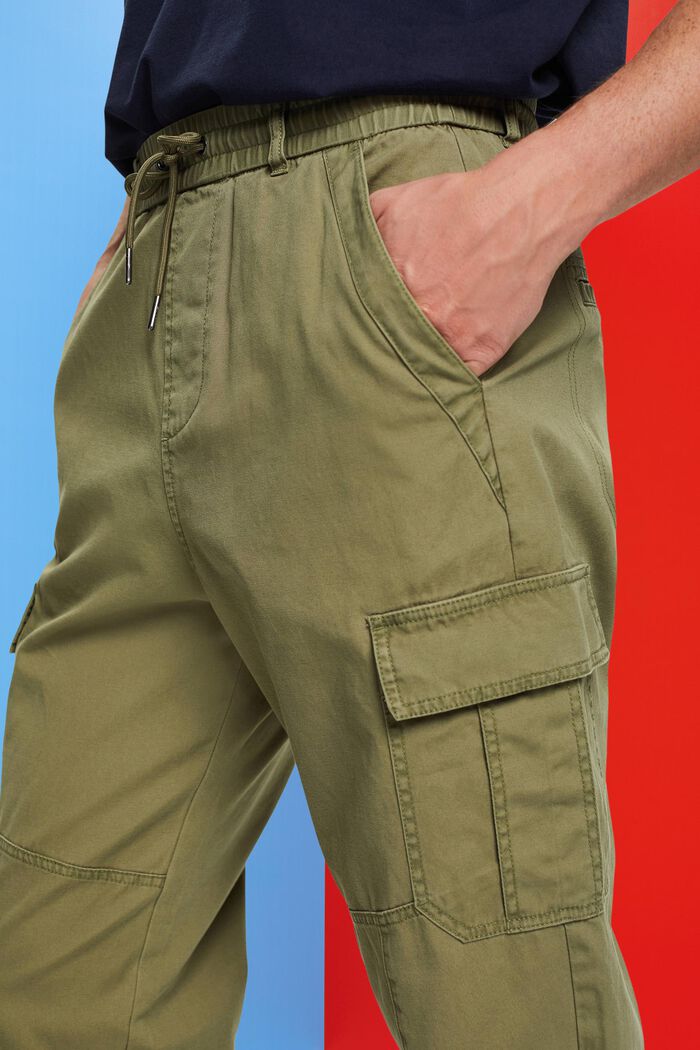 Pantalon cargo de coupe fuselée façon jogging en coton, OLIVE, detail image number 2