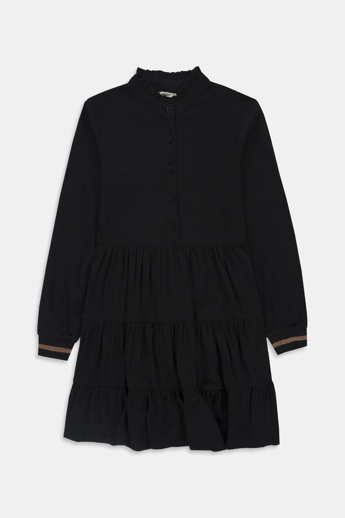 Mini-robe de coupe évasée à poignets en maille côtelée rayés, BLACK, detail image number 0