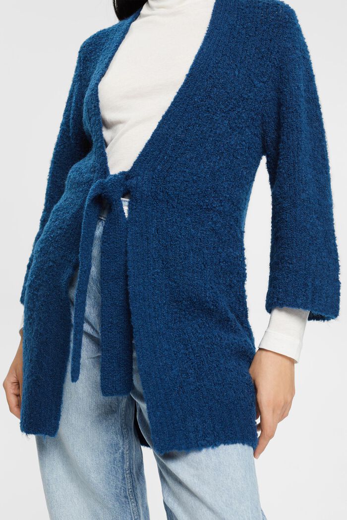 Cardigan en laine mélangée à ceinture, PETROL BLUE, detail image number 0