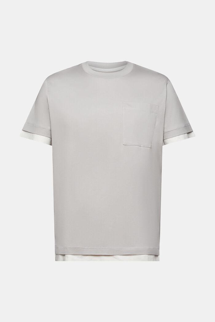 T-shirt à encolure ronde et effet superposé, 100 % coton, LIGHT GREY, detail image number 6
