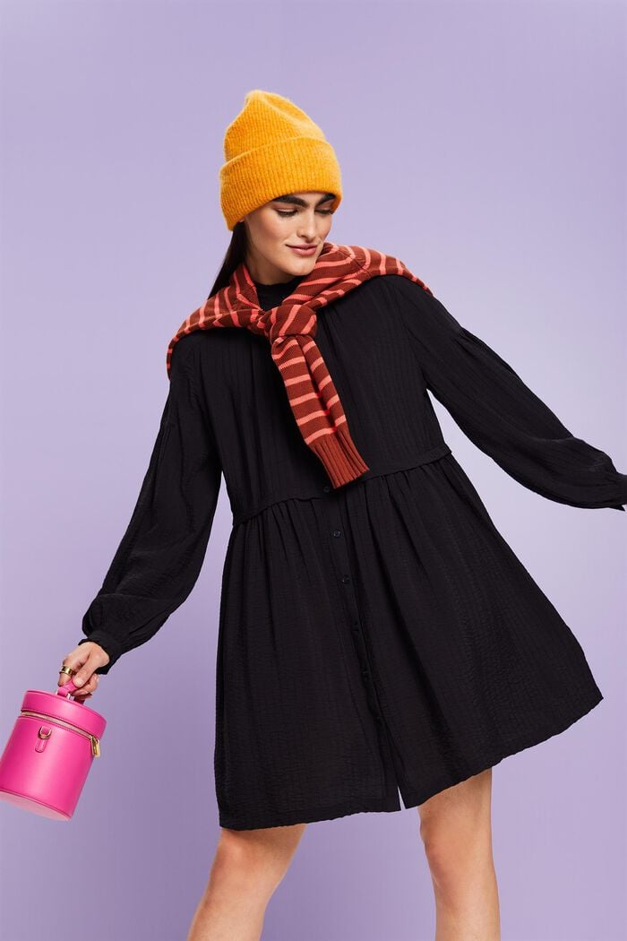 Mini-robe texturée à fronces, BLACK, detail image number 0
