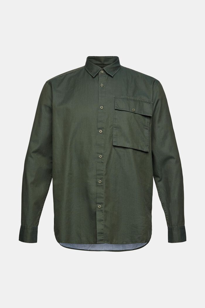 Chemise en coton à poche-poitrine, KHAKI GREEN, overview
