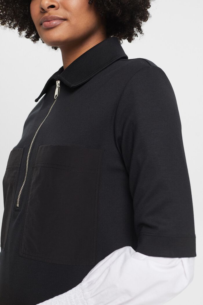 Robe polo en jersey à zip, BLACK, detail image number 2