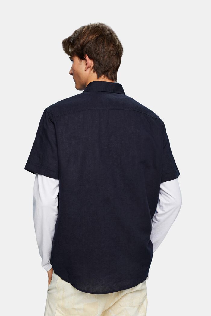 T-shirt à manches courtes en mélange de lin et de coton, NAVY, detail image number 4