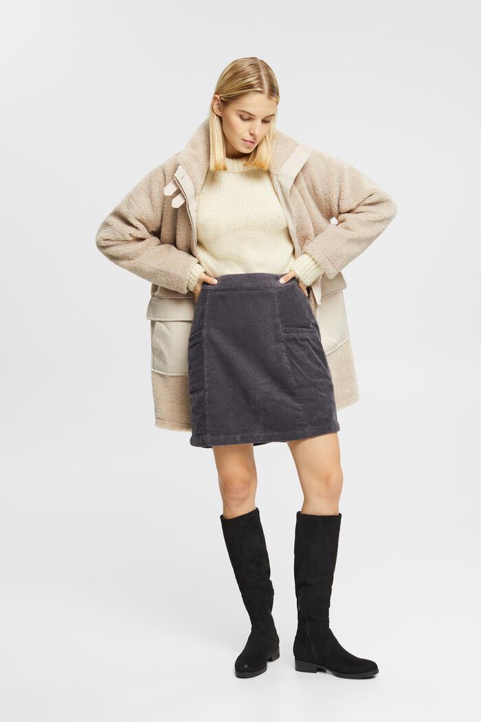 Mini-jupe en velours côtelé, 100 % coton, ANTHRACITE, detail image number 0