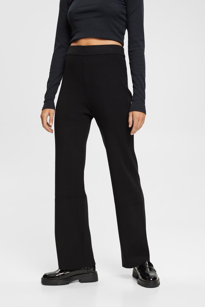 Pantalon taille haute en maille côtelée, BLACK, detail image number 1