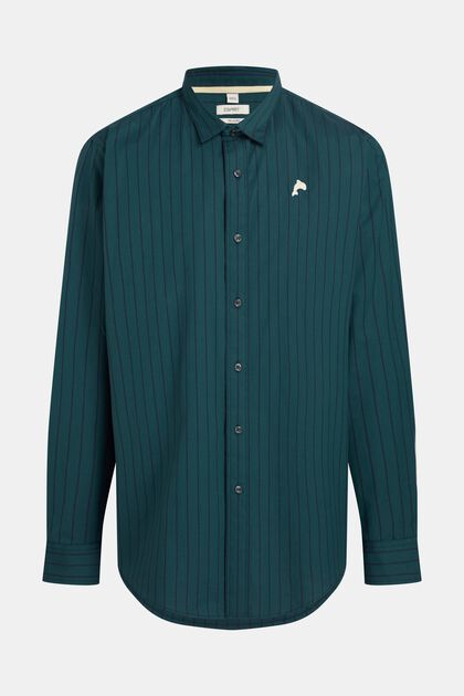 Chemise Relaxed Fit en popeline à rayures, TEAL BLUE, overview