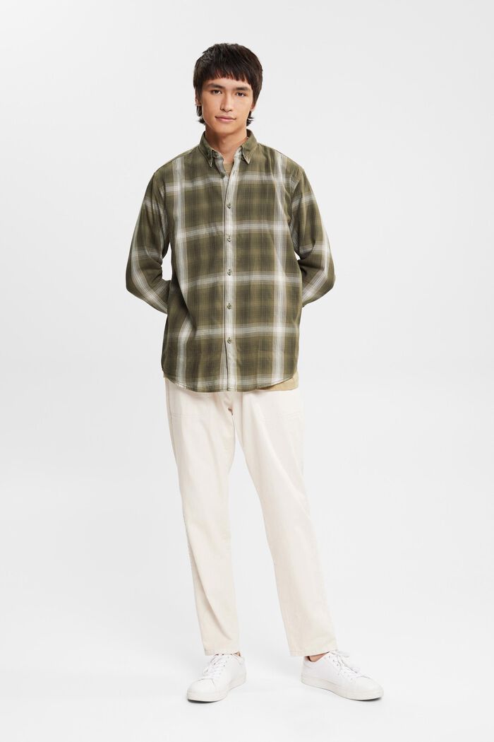 Chemise à carreaux, 100 % coton, KHAKI GREEN, detail image number 5