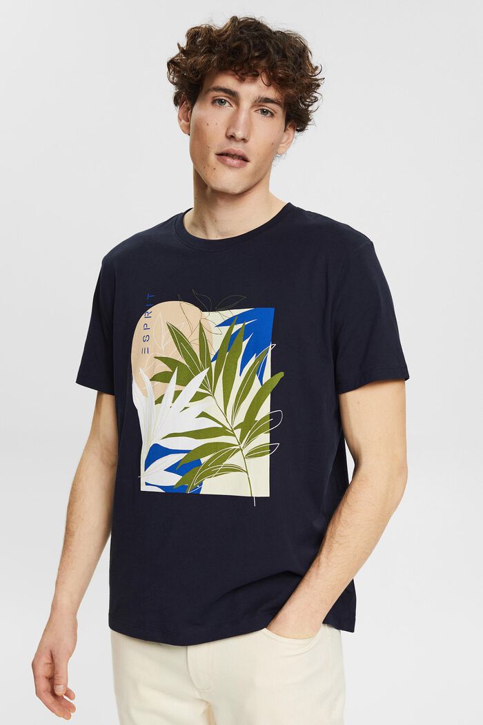 T-shirt en jersey animé d'un imprimé végétal, NAVY, detail image number 0