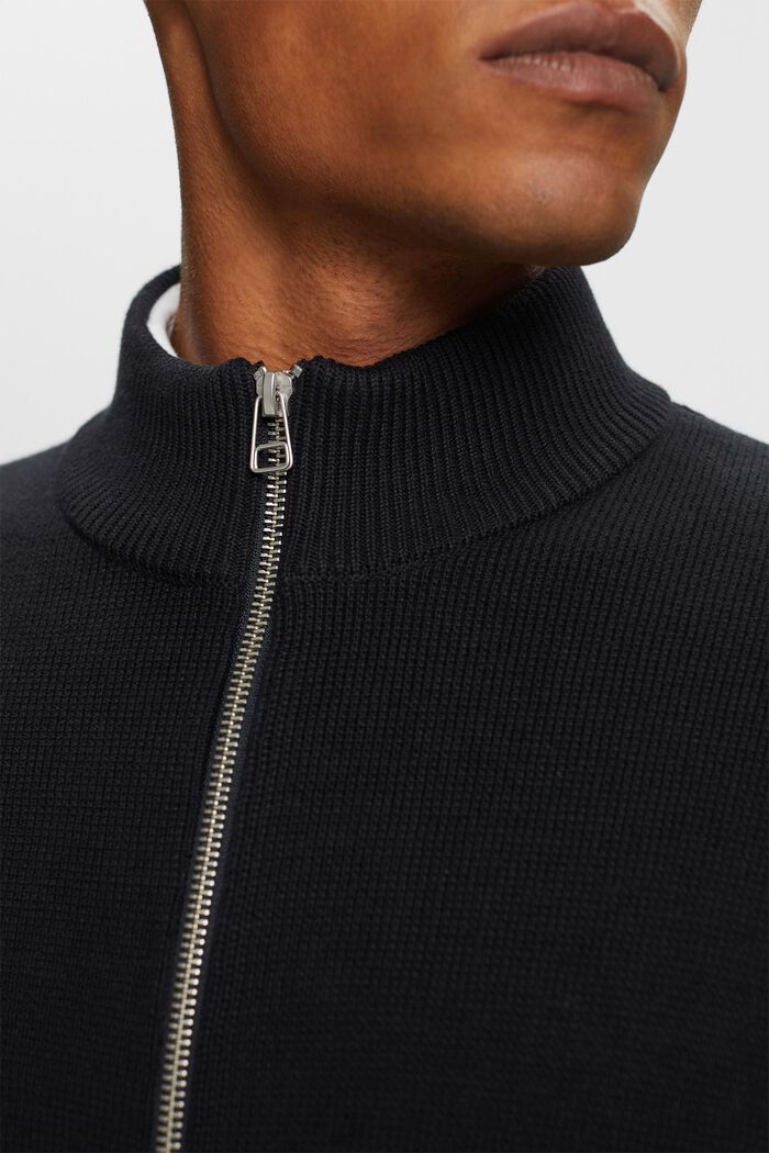 Cardigan zippé, 100 % coton, BLACK, detail image number 3