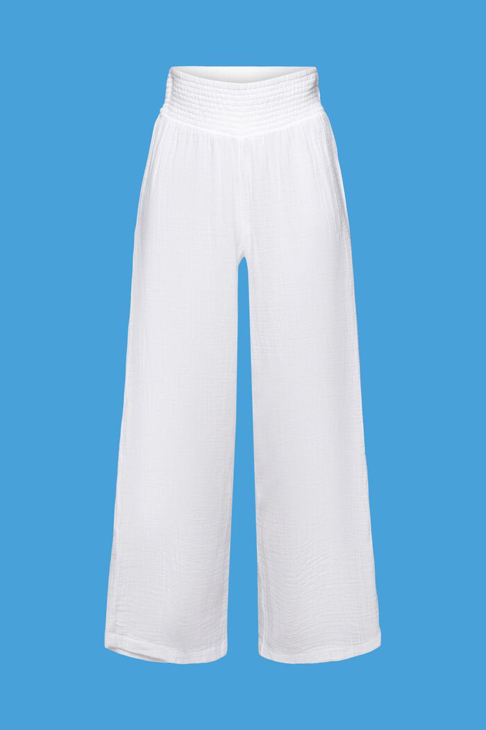 Pantalon à jambes larges, 100 % coton, WHITE, detail image number 4