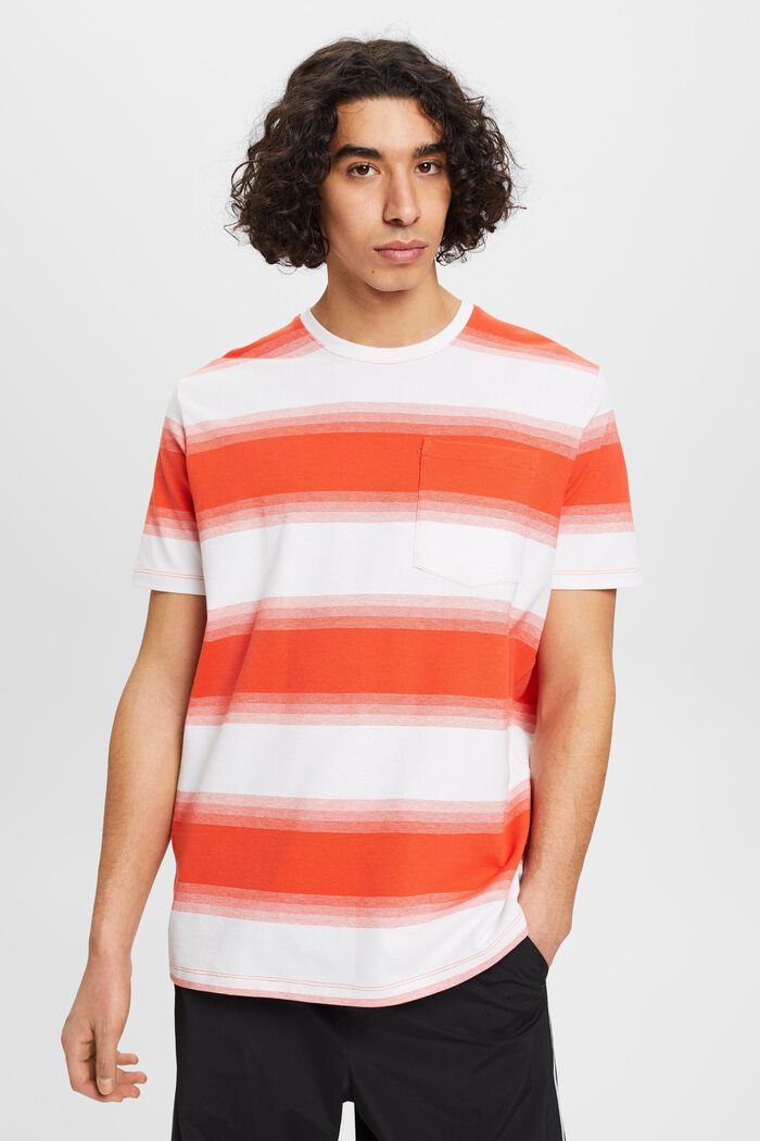 T-shirt à rayures en coton piqué, ORANGE RED, detail image number 0