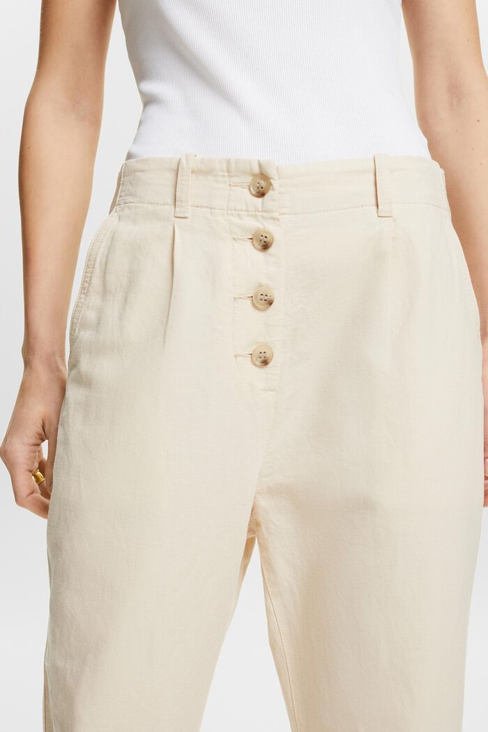 Pantalon à braguette boutonnée en coton et lin, CREAM BEIGE, detail image number 4
