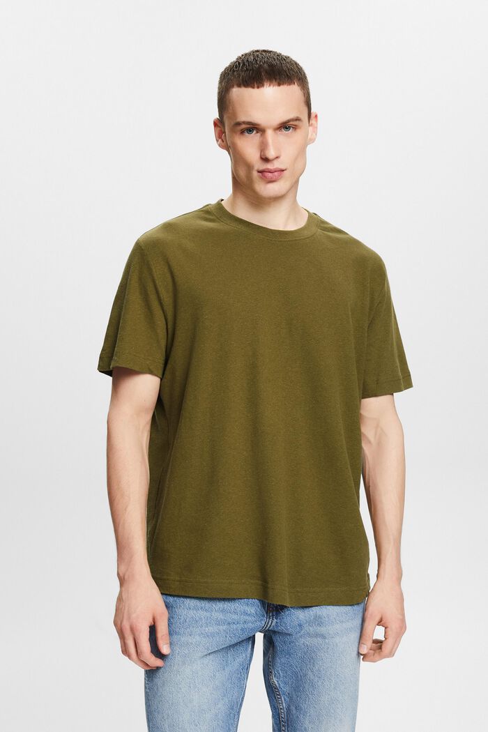 T-shirt en mélange de coton et de lin, OLIVE, detail image number 0