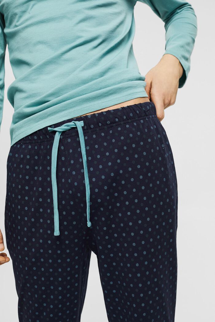 Pyjama à imprimé à pois, 100 % coton, TEAL GREEN, detail image number 3