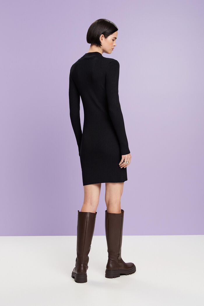 Mini-robe à encolure droit en maille côtelée, BLACK, detail image number 4