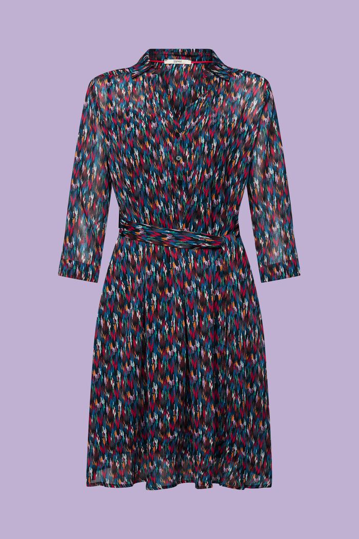 Mini-robe en mousseline imprimée à encolure en V, BLACK, detail image number 5