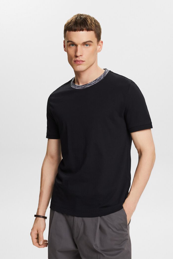 T-shirt à col en maille moulinée multicolore, BLACK, detail image number 0