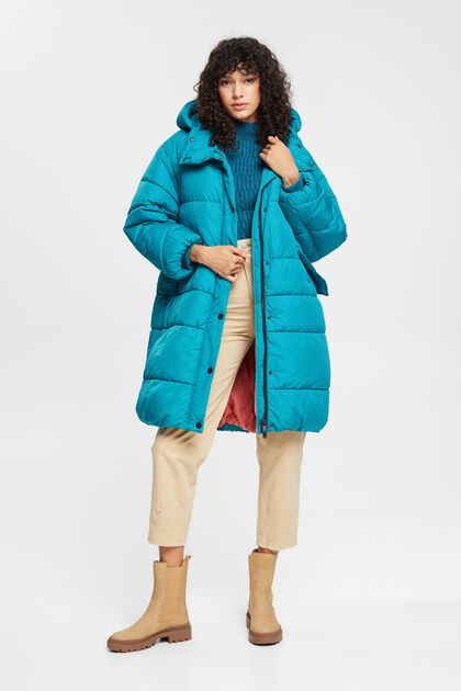 Manteau matelassé à capuche amovible, TEAL BLUE, overview