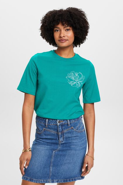 T-shirt en coton à fleur brodée