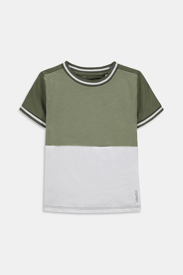 T-shirt colour blocking, 100 % coton, DARK KHAKI, overview