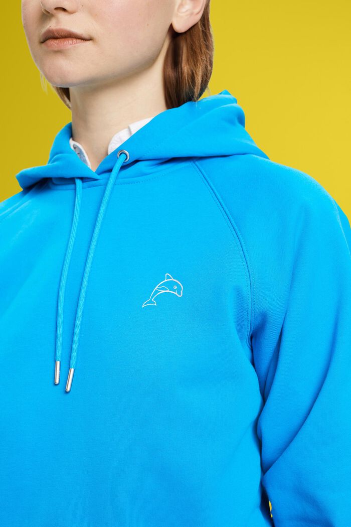 Sweat à capuche court orné d’un logo dauphin, TURQUOISE, detail image number 2