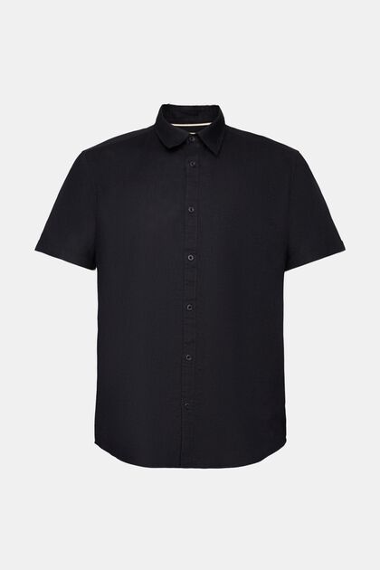 T-shirt à manches courtes en mélange de lin et de coton, BLACK, overview