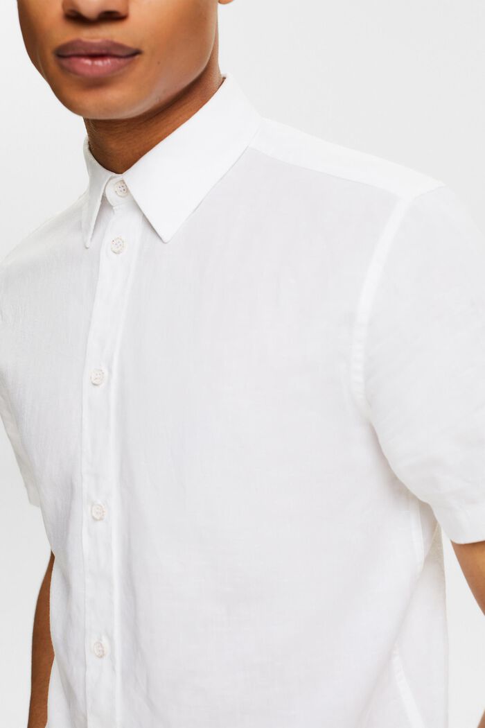 Chemise à manches courtes en lin et coton, WHITE, detail image number 3