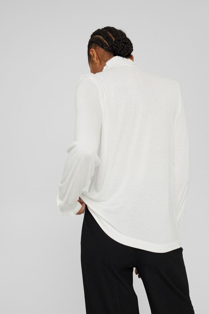T-shirt à manches longues à ruchés, LENZING™ ECOVERO™, OFF WHITE, detail image number 3