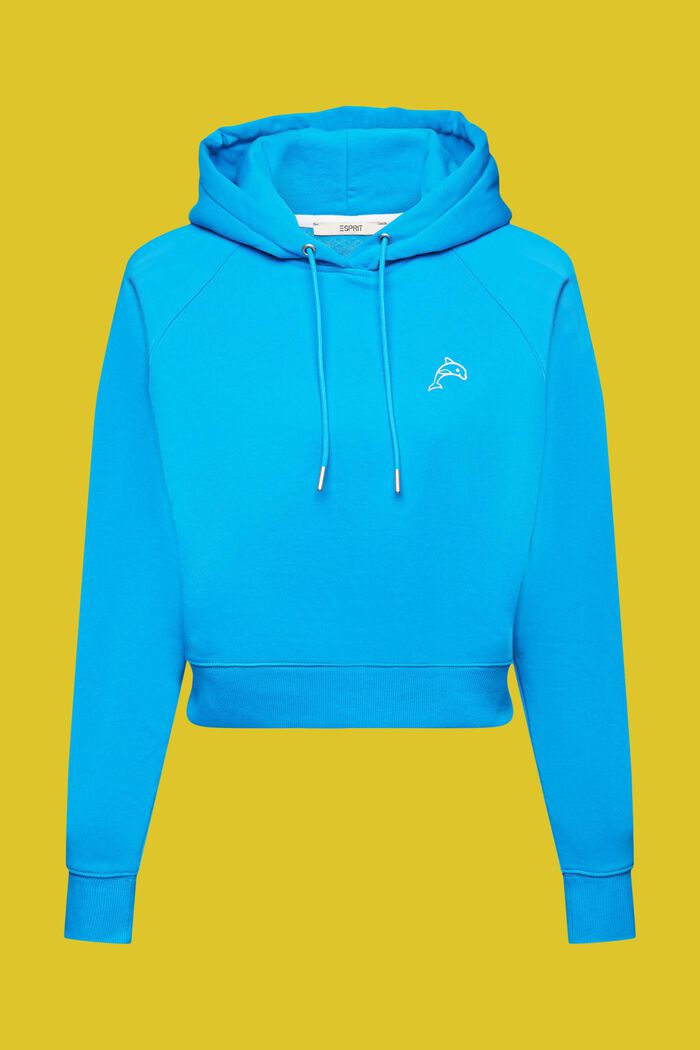 Sweat à capuche court orné d’un logo dauphin, TURQUOISE, detail image number 6