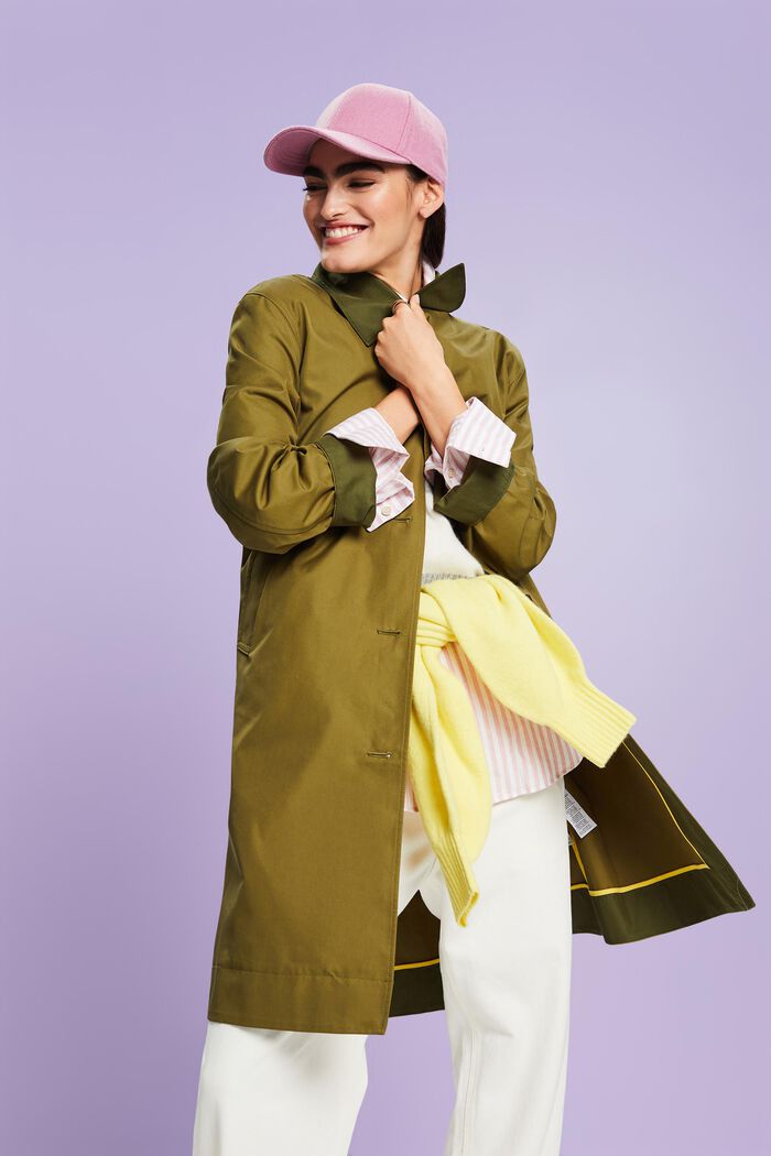Trench-coat à ceinture en coton biologique, OLIVE, detail image number 0