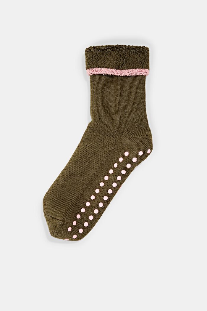 Douces chaussettes antidérapantes, laine mélangée, OLIVE, detail image number 0