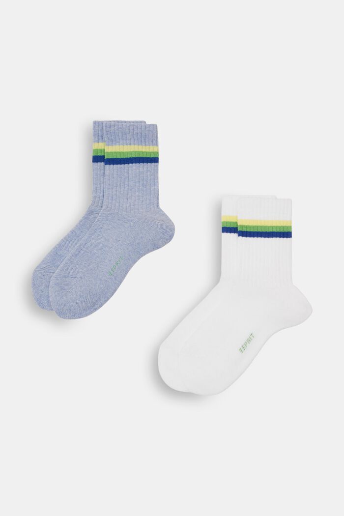 Lot de 2 paires de chaussettes côtelées à rayures, BLUE/WHITE, detail image number 0