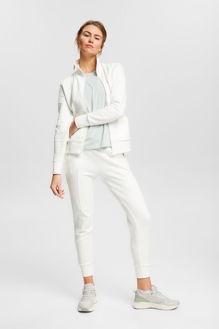 Sweat-shirt zippé, coton mélangé, OFF WHITE, detail image number 1