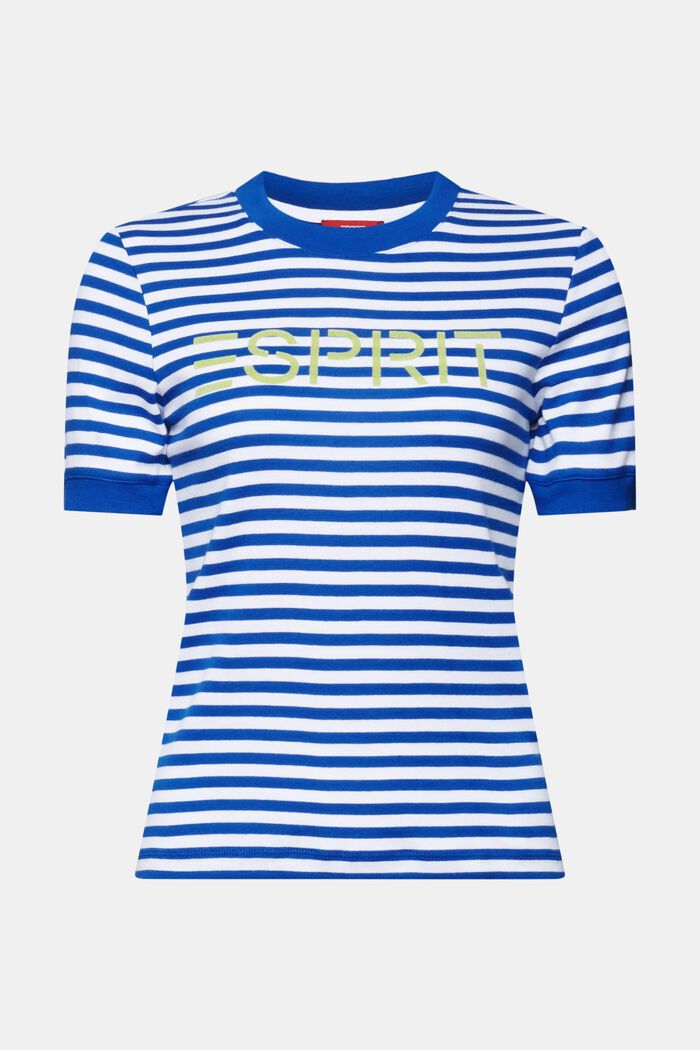 T-shirt en coton rayé à logo imprimé, BRIGHT BLUE, detail image number 6