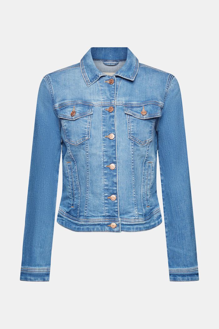 Veste en jean au look usé, coton biologique, BLUE MEDIUM WASHED, detail image number 6