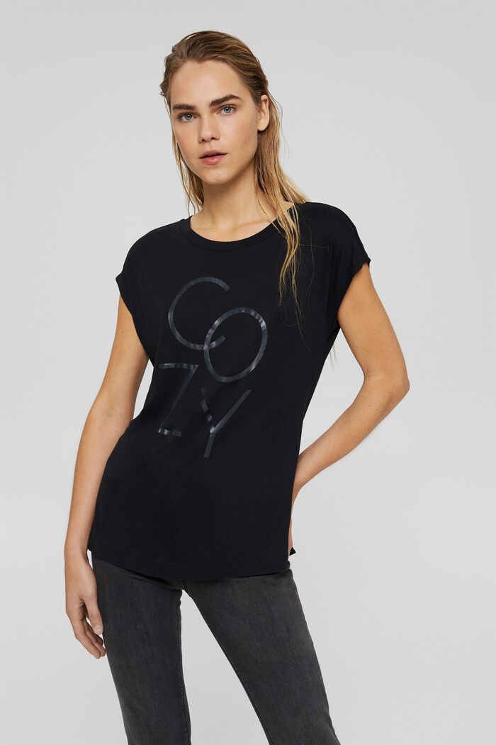 T-shirt à imprimé en LENZING™ ECOVERO™, BLACK, detail image number 0