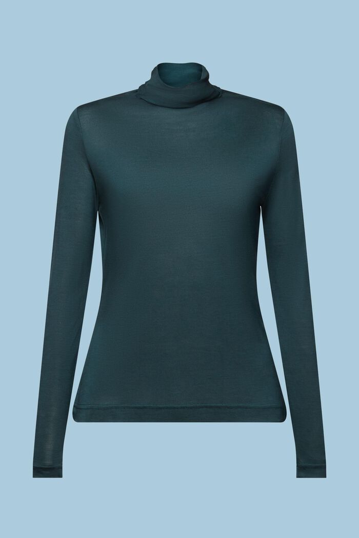 Haut à manches longues et col cheminée en jersey, EMERALD GREEN, detail image number 6