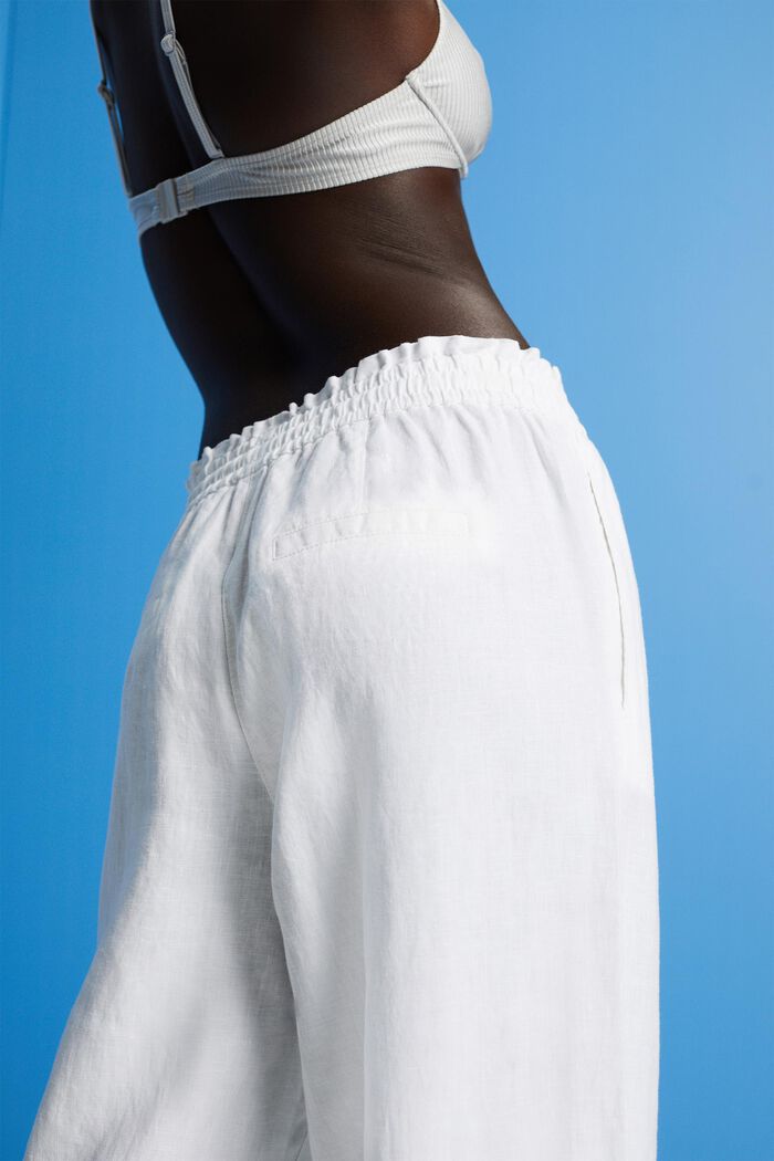 Pantalon large en lin, OFF WHITE, detail image number 4