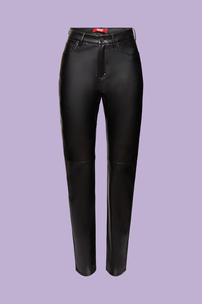 Pantalon slim à taille haute en similicuir, BLACK, detail image number 6