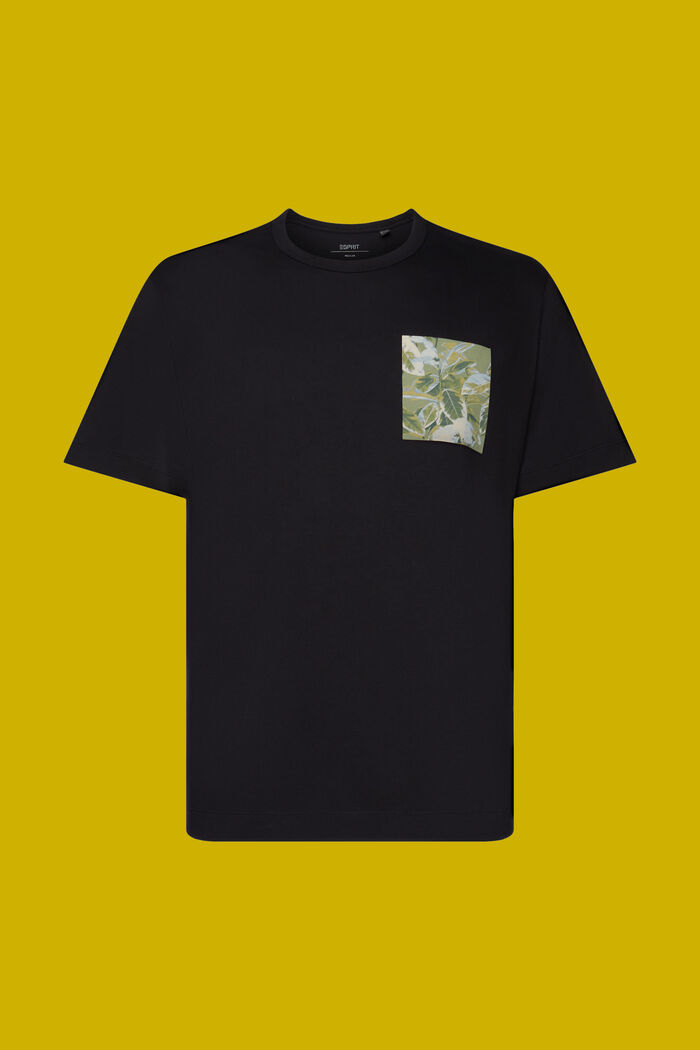 T-shirt en jersey à imprimé sur la poitrine, 100 % coton, BLACK, detail image number 7