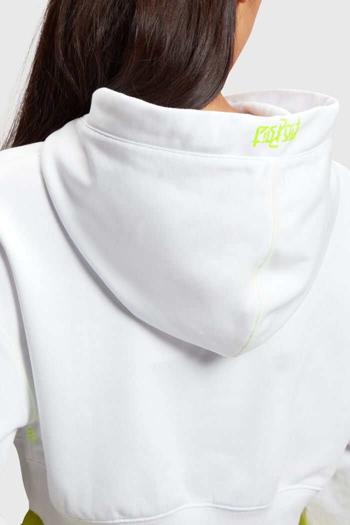 Sweat à capuche court fluo orné d'un logo, WHITE, detail image number 3