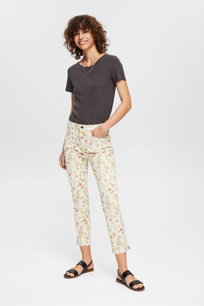 Pantalon stretch à imprimé à fleurs, CREAM BEIGE, detail image number 6