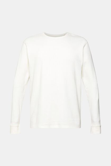 T-shirt à manches longues en maille piquée gaufrée, OFF WHITE, overview
