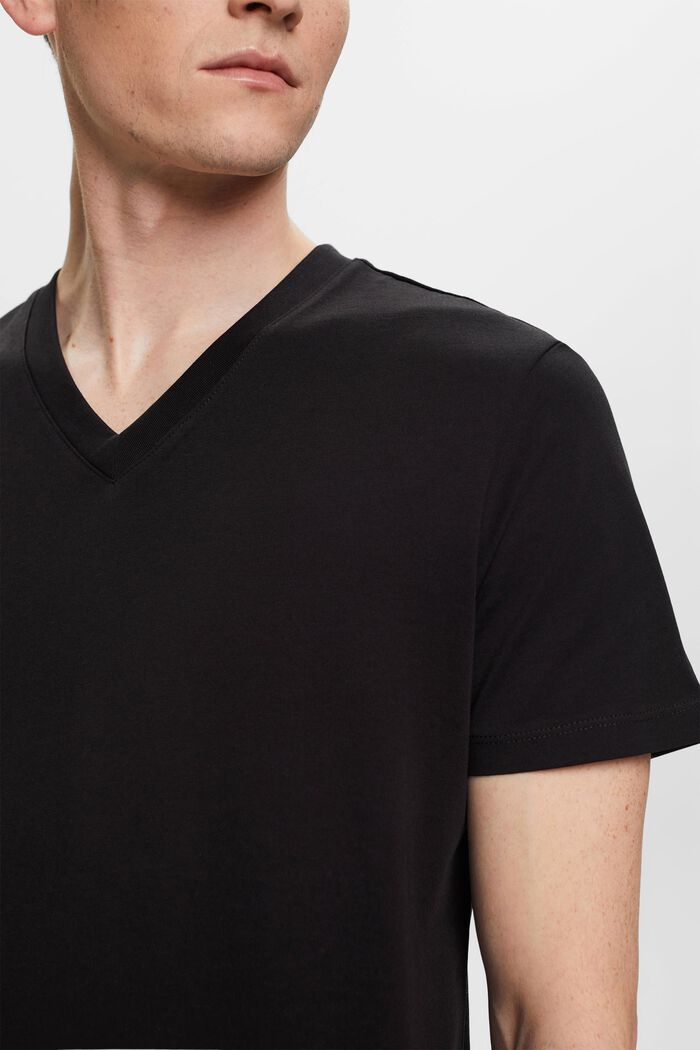T-shirt en coton à encolure en V de coupe Slim Fit, BLACK, detail image number 2