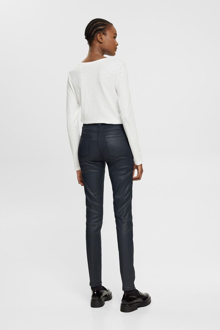 Pantalon taille haute en similicuir coupe Slim Fit, BLACK, detail image number 3